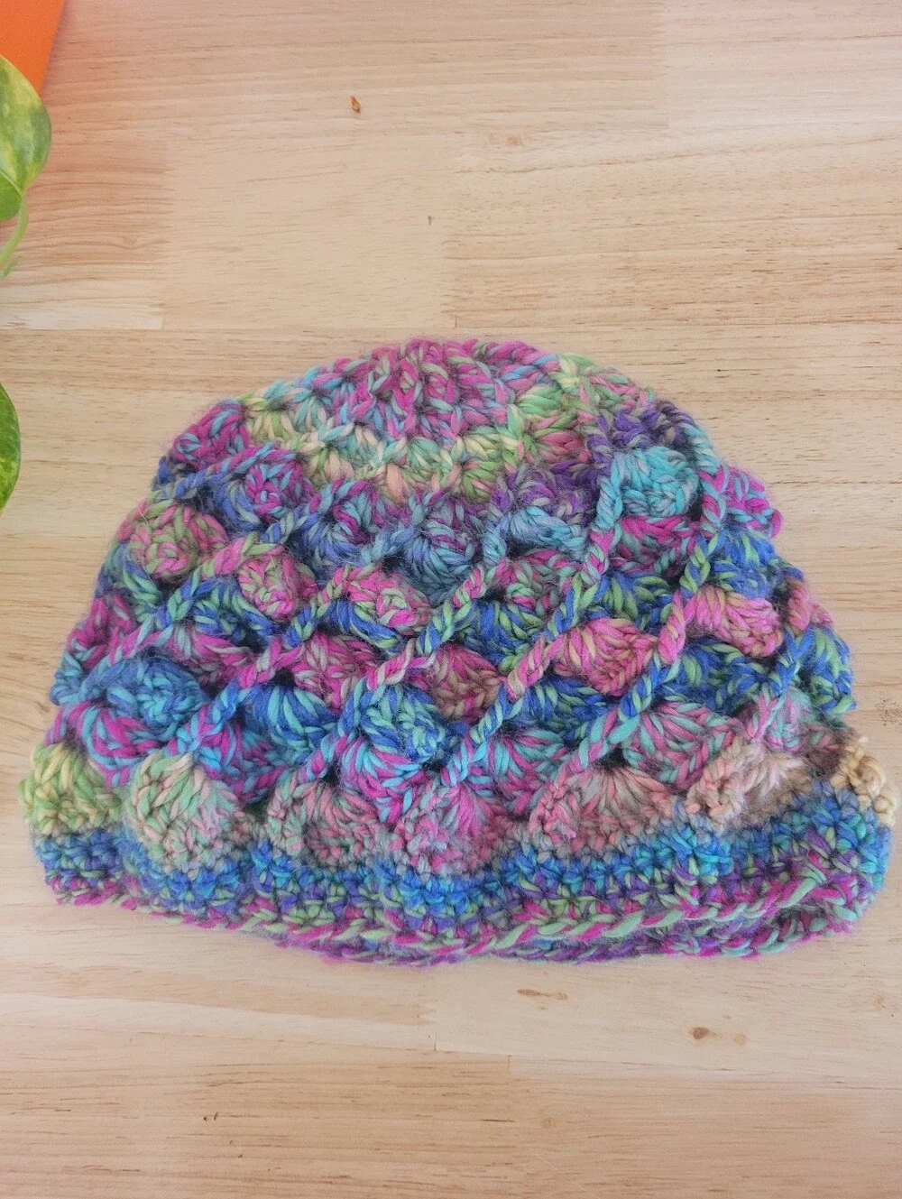 Vintage Chunky Knit Crochet Beanie Multi-Color Slouchy Winter Cap